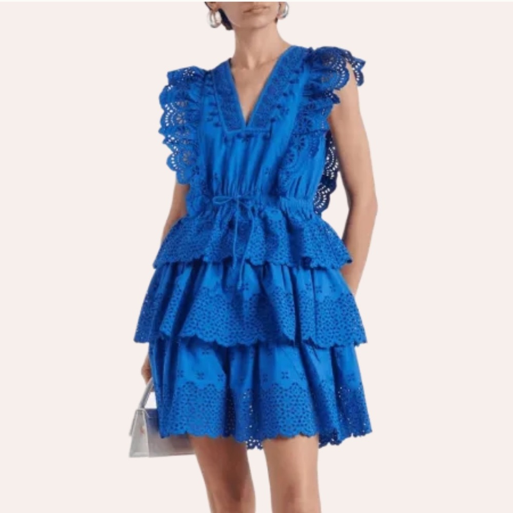 Blue Tiered Eyelet Dress Ulla Johnson 0
